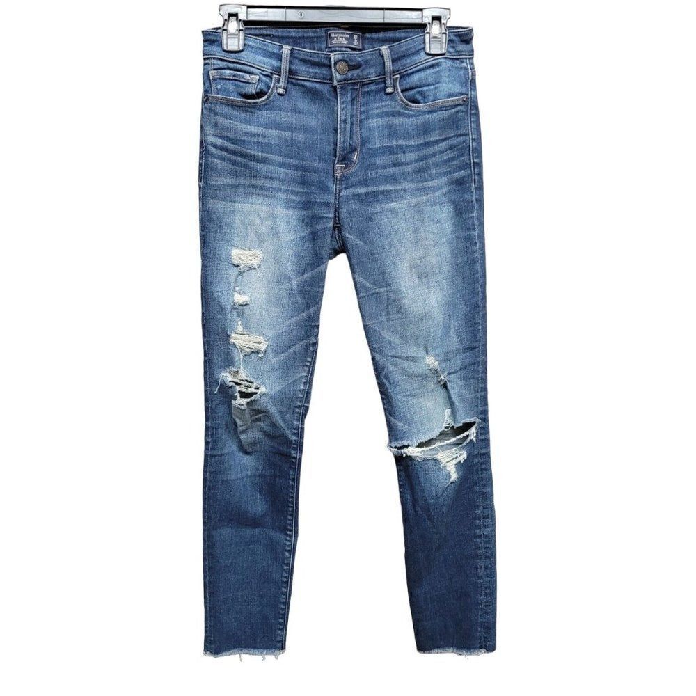 Abercrombie &‎ Fitch Harper Ankle Jeans Blue Medium Wash Womens 26 Distressed